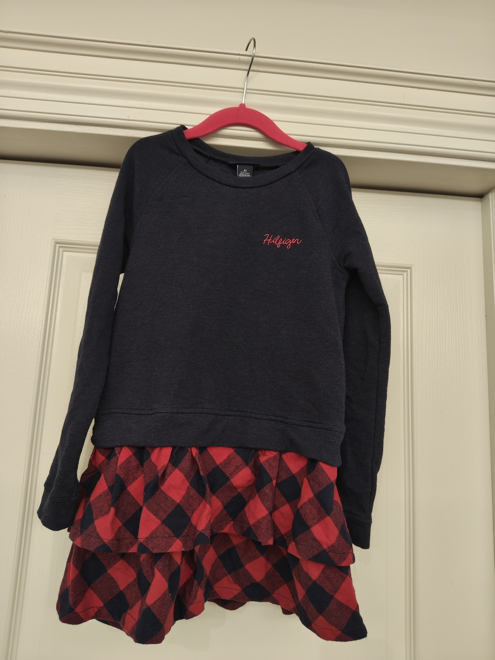 Tommy Hilfiger Navy Top with Red Plaid Tiered Skirt